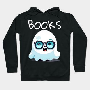 Cute Ghost With Glasses Book Lovers Hoodie